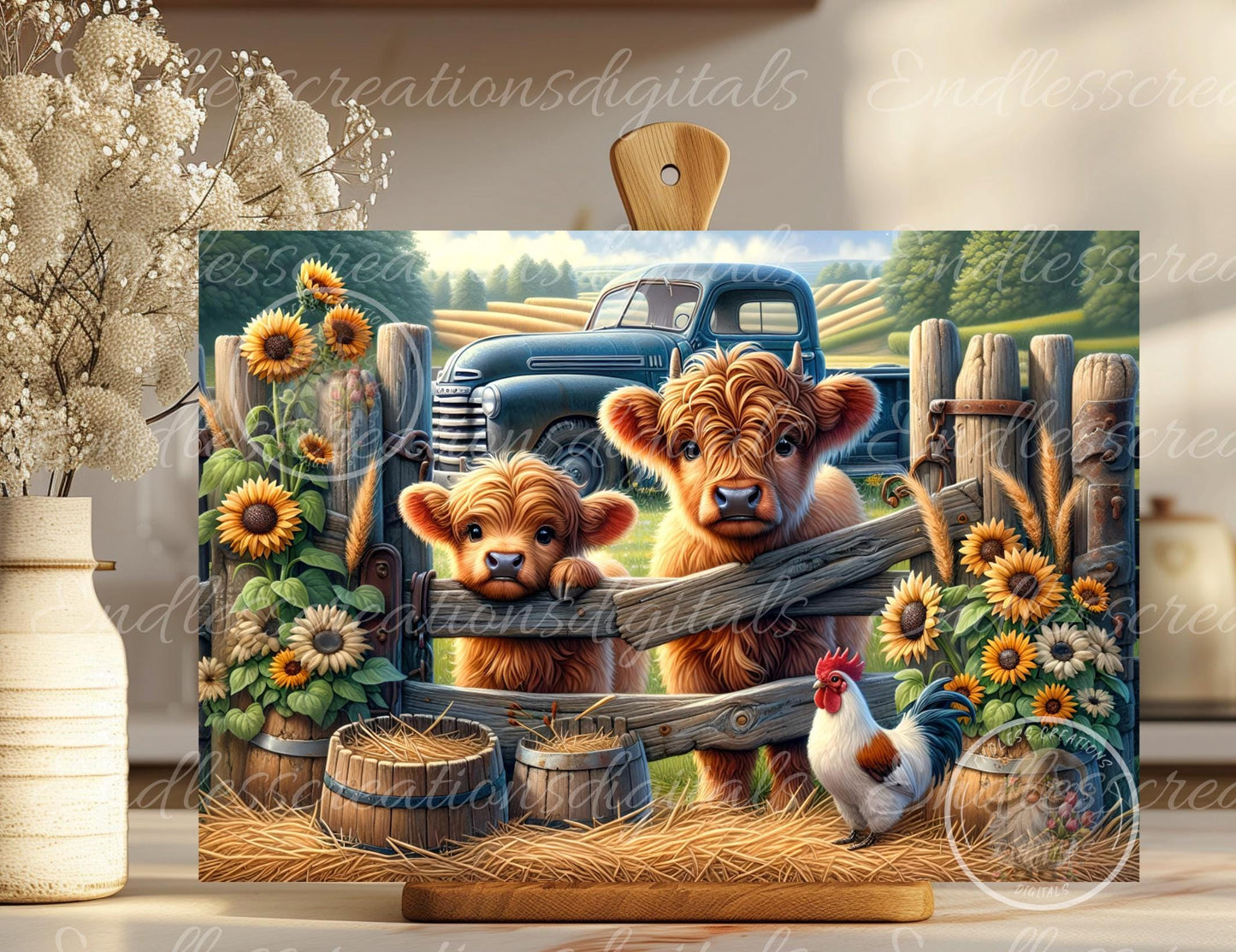 HIGHLAND COW/ROOSTER RECTANGLE