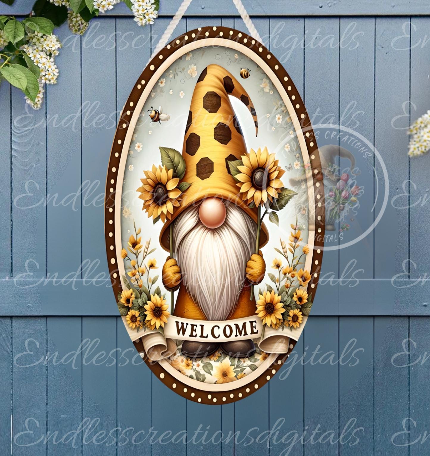 WELCOME SUNFLOWER GNOME OVAL DIGITAL